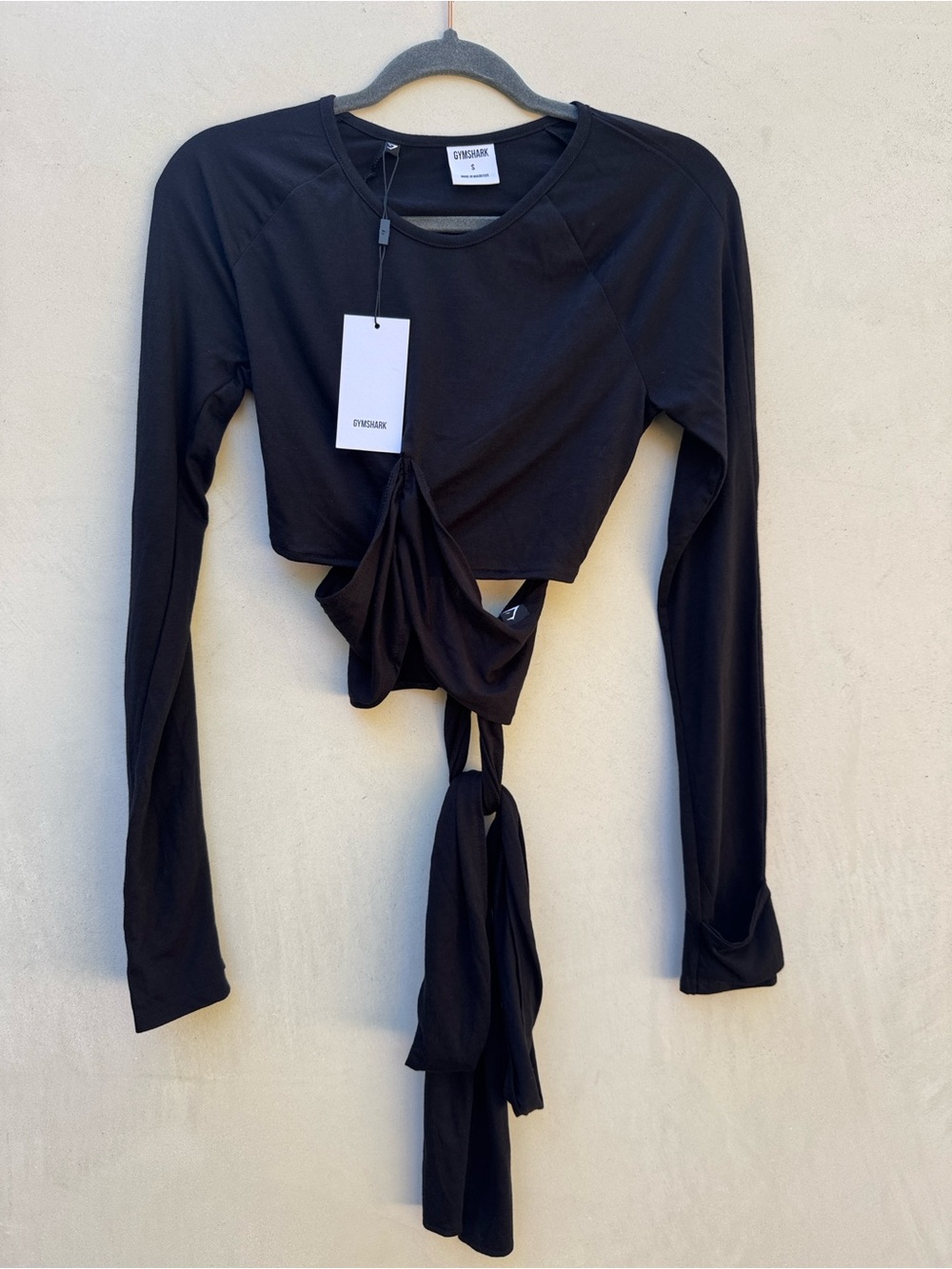 Gymshark Power Down Long Sleeve Crop Top Black Small NWT Wrap Detail